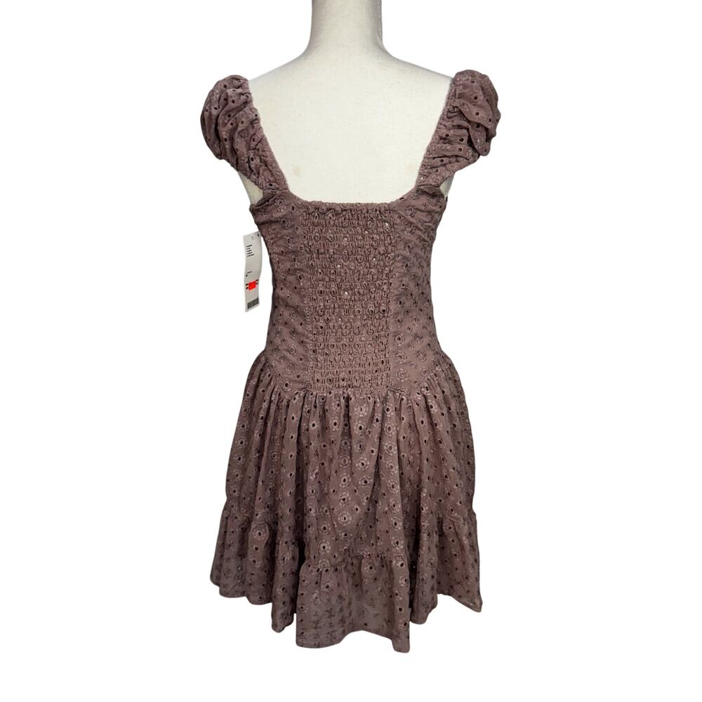UO Kimchi Blue Eyelet Mini Dress Medium NWT Pink Cottagecore Balletcore Coquette - Picture 4 of 16